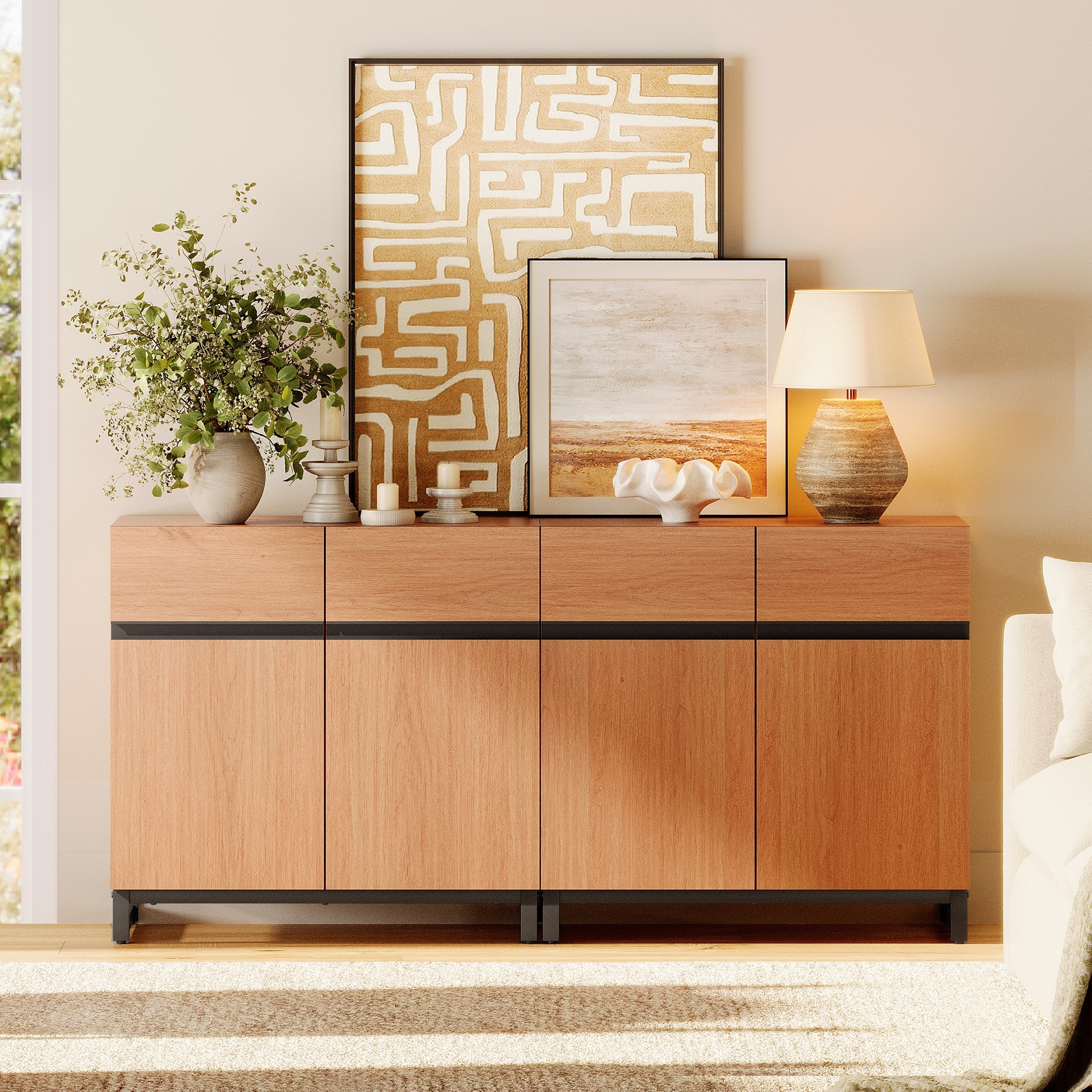 WAMPAT Storage Cabinet, Modern Sideboard with Adjustable Shelf and Metal Base