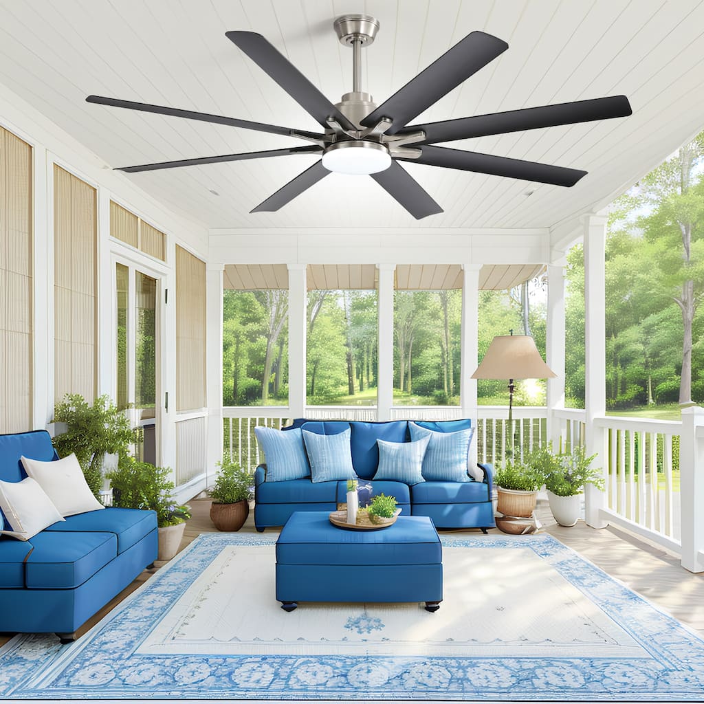66 Inch Large Smart Ceiling Fan with Dimmable LED Light, Indoor/Outdoor Ceiling Fan Chandelier for Patios Living Room