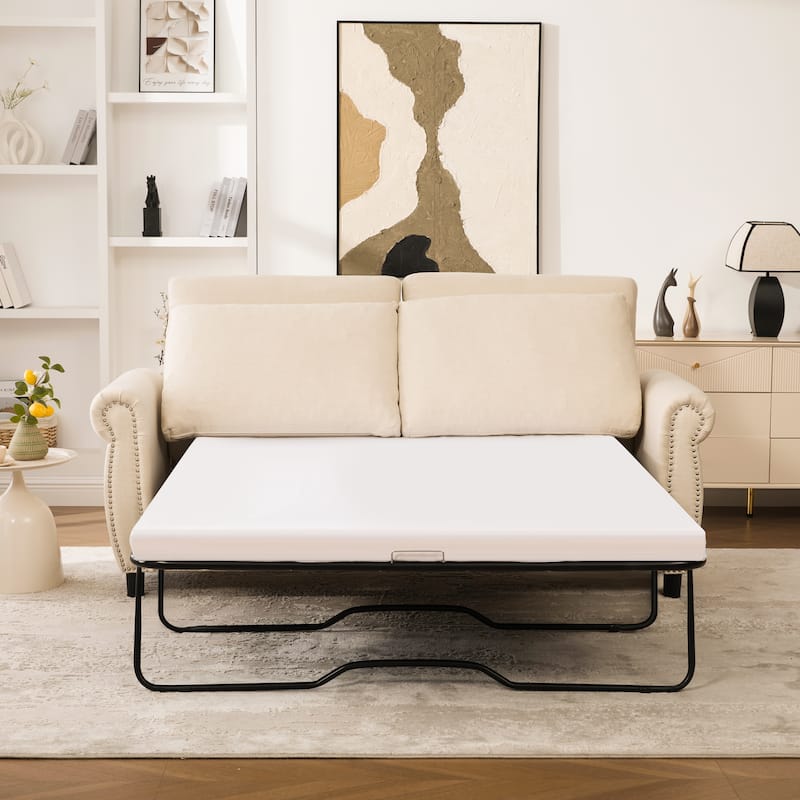 Pull Out Couch with Mattress, Sleeper Sofa Daybed, Upholstery Sectional Loveseat Convertible Sofa Bed - Beige