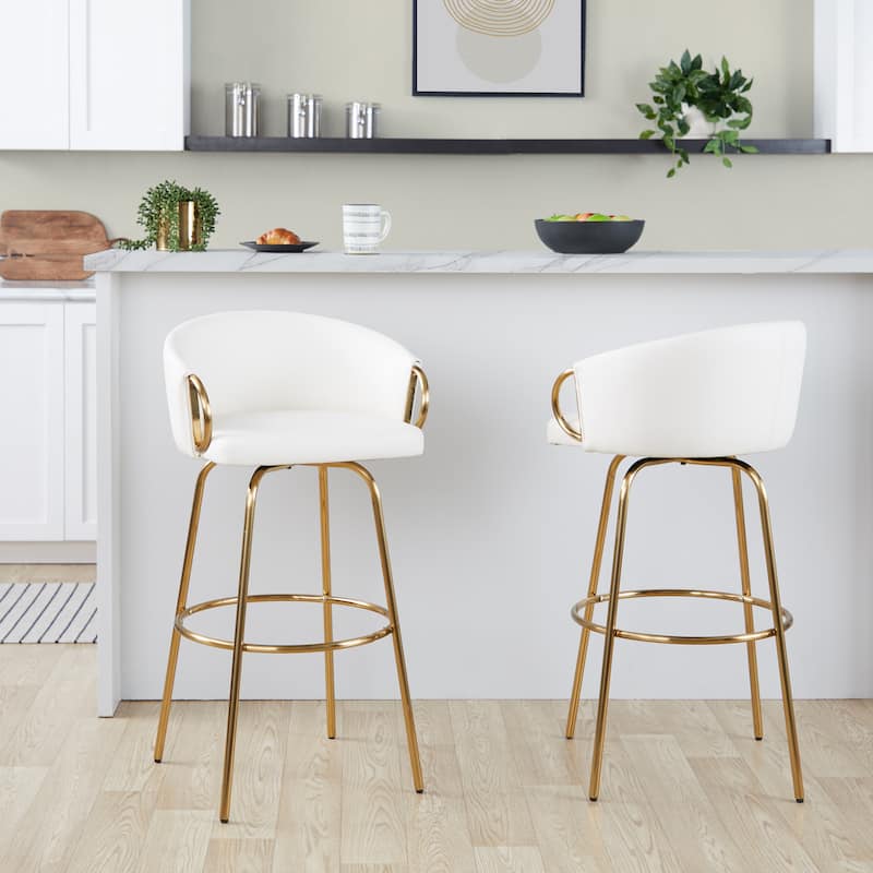 Lumisource Claire 30" Fixed-Height Bar Stool Gold Metal - Set of 2 - 19.5"Lx21"Wx38.25"H
