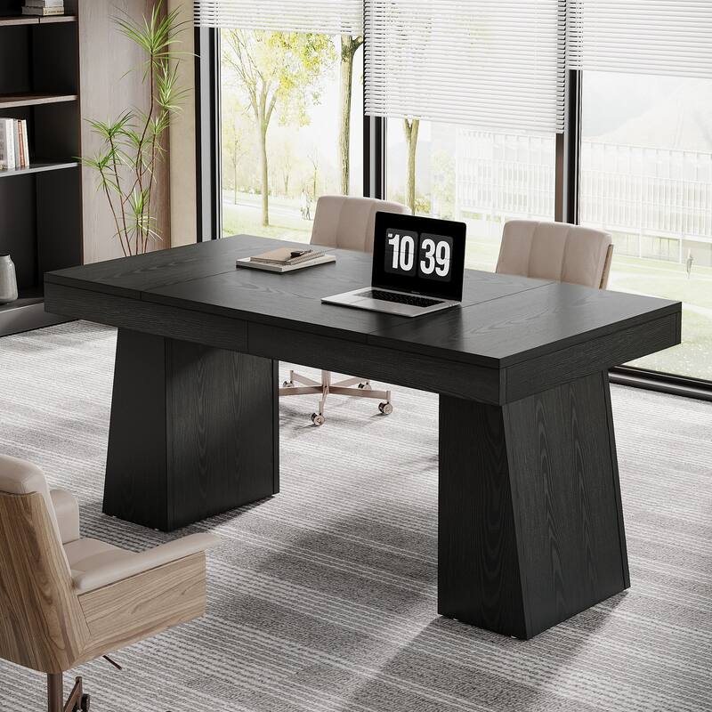 55 Inches Wood Executive Desk for Home Office, Rectangular Large Computer Desk