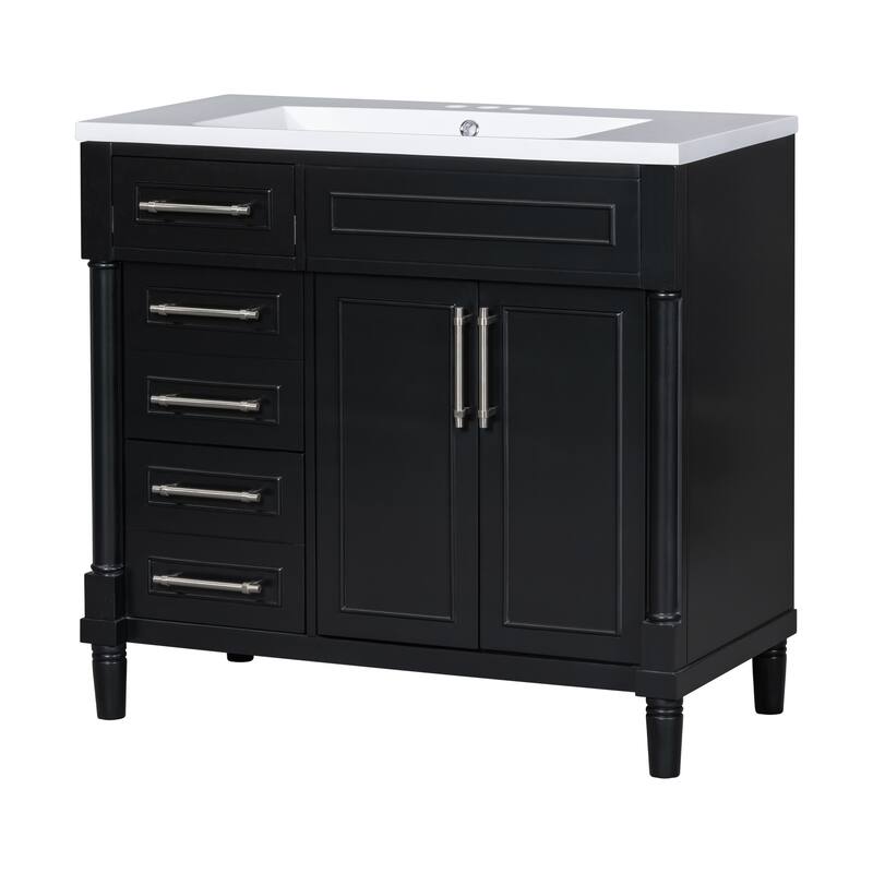 Bathroom Vanity with Top Resin Sink, Bathroom Storage Cabinet with Adjustable Shelf, Vanity Set with Tip-out Drawer