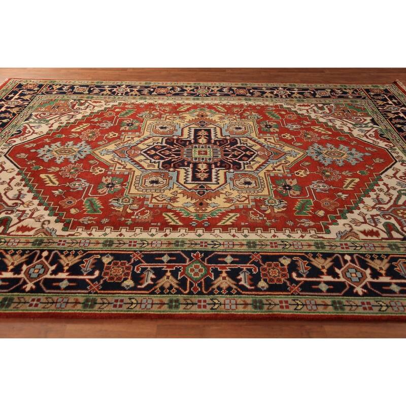 Geometric Heriz Serapi Oriental Area Rug Handmade Wool Carpet - 8'11" x 11'9"