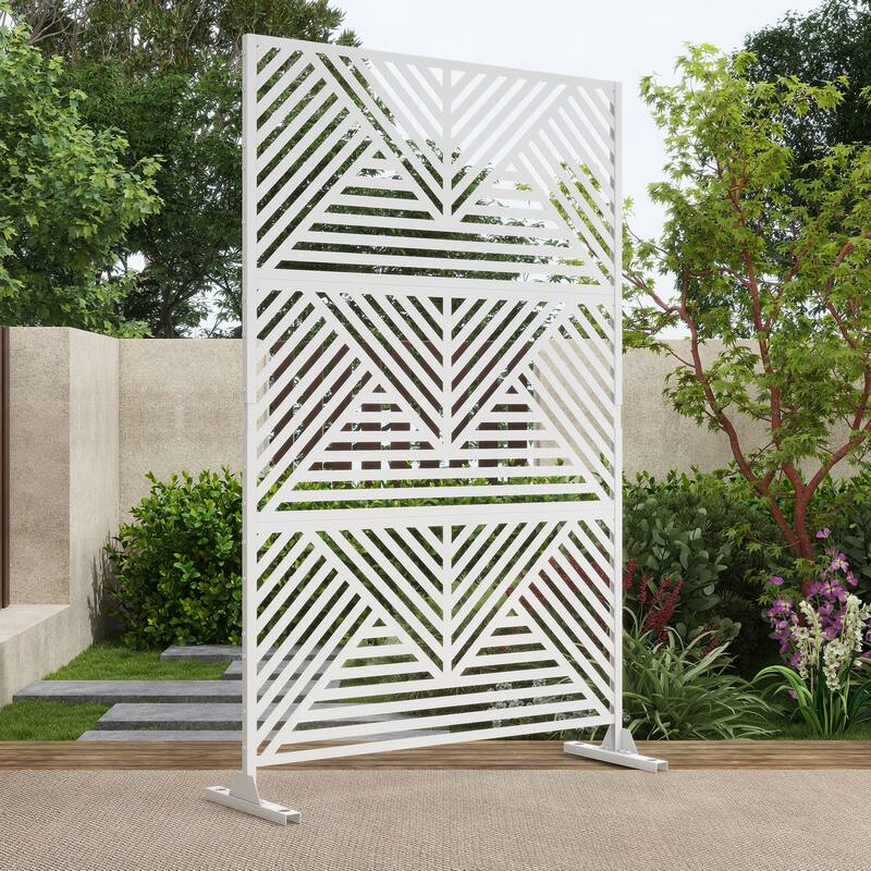 Outdoor 75'' x 47'' Metal Privacy Screen Fence Panel Line Pattern