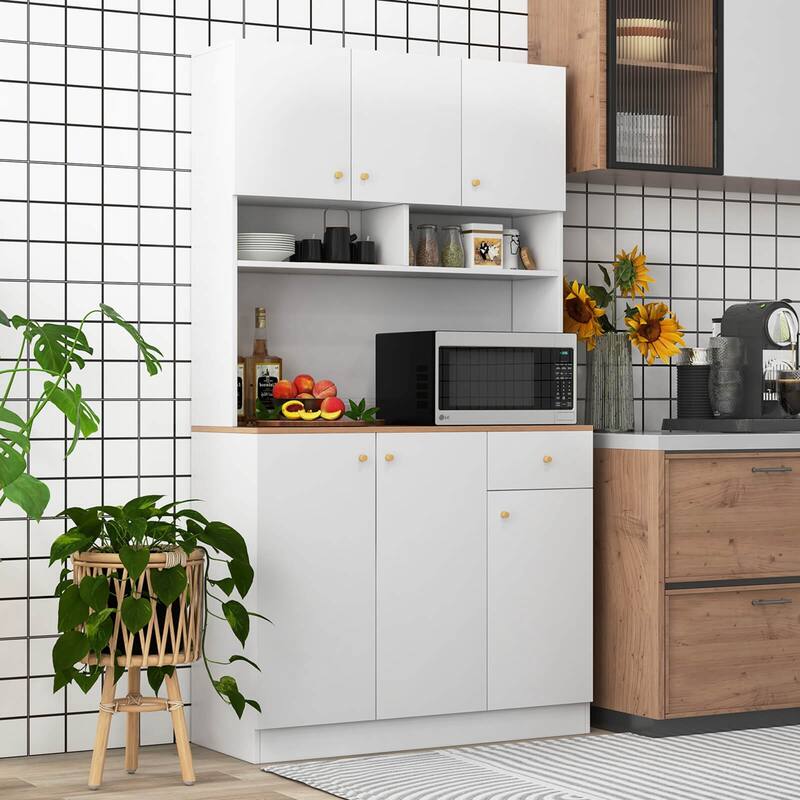Pantry Cabinet Anti-dumping USB Port w/ Socket Adjustable White