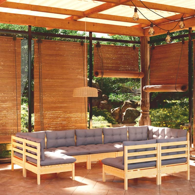 vidaXL 9 Piece Patio Lounge Set with multi colors Cushions Solid Pinewood - 25" x 25" x 24.6"