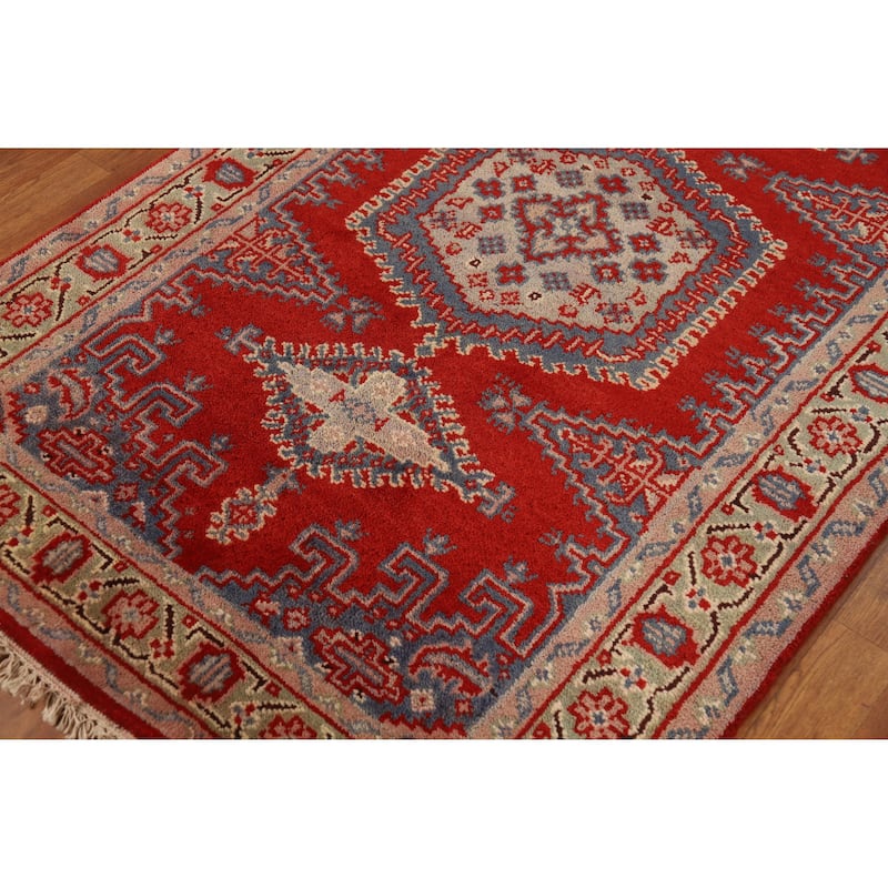 Red Geometric Viss Oriental Rug Hand-Knotted Wool Carpet - 3'11" x 6'1"