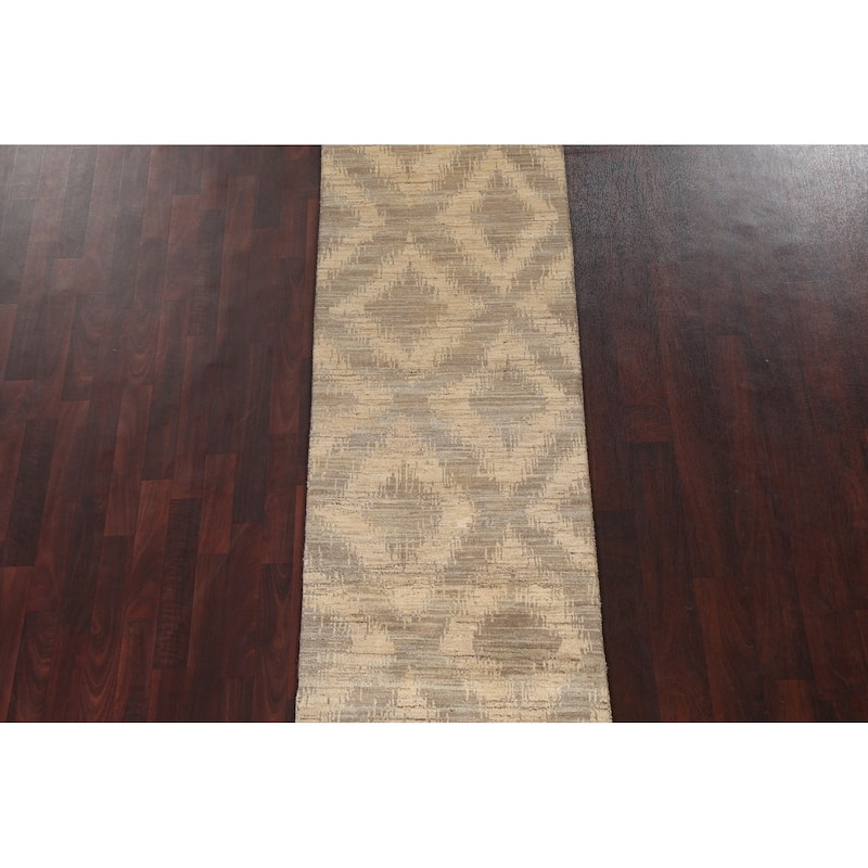 Geometric Gabbeh Kashkoli Wool Runner Rug Hand-knotted Oriental Carpet - 2'6" x 10'9"