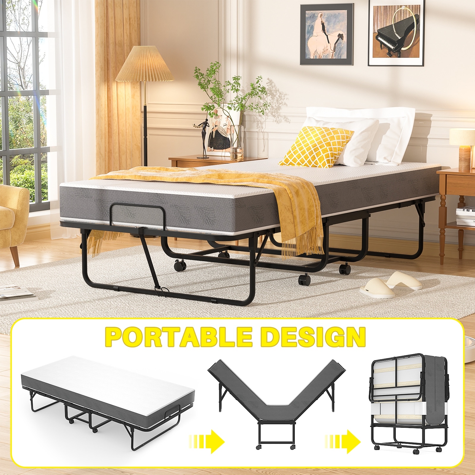 Folding Bed with 5 Inch Memory Foam Mattress Small Single Bed Extra Guest Bed with Wheel On Sale Bed Bath Beyond 41525370