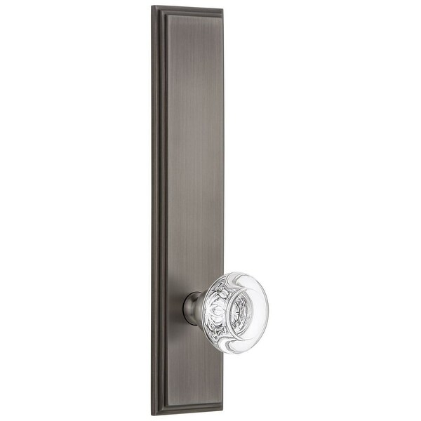 Grandeur CARBOR_TP_PRV_234_RH Carre Solid Brass Tall Plate Rose Right Handed Privacy Door Knob Set with Bordeaux Crystal Knob
