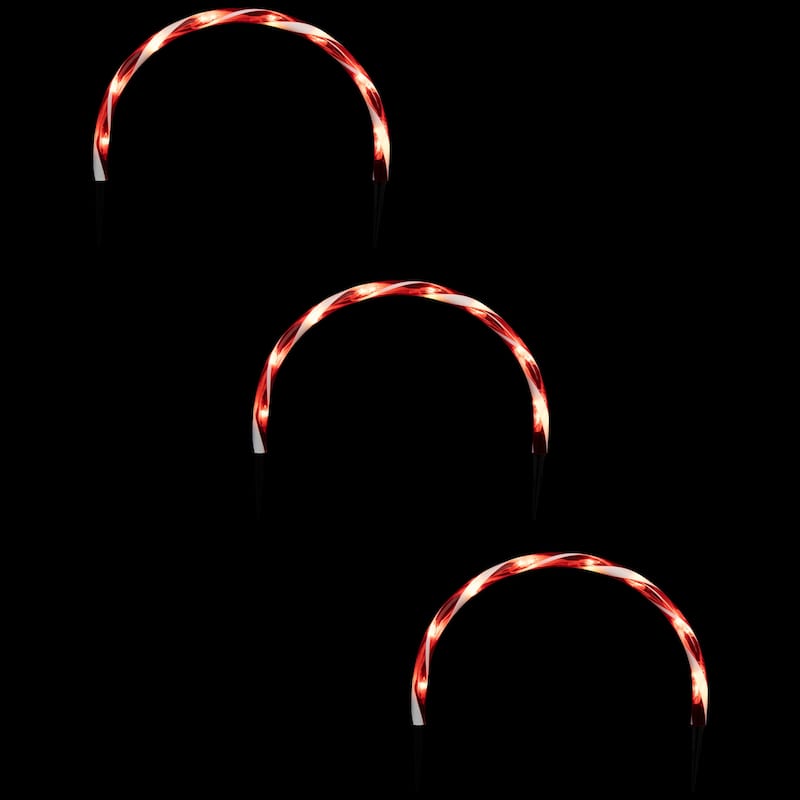 Set of 3 Candy Cane Arch Outdoor Christmas Pathway Markers - Red