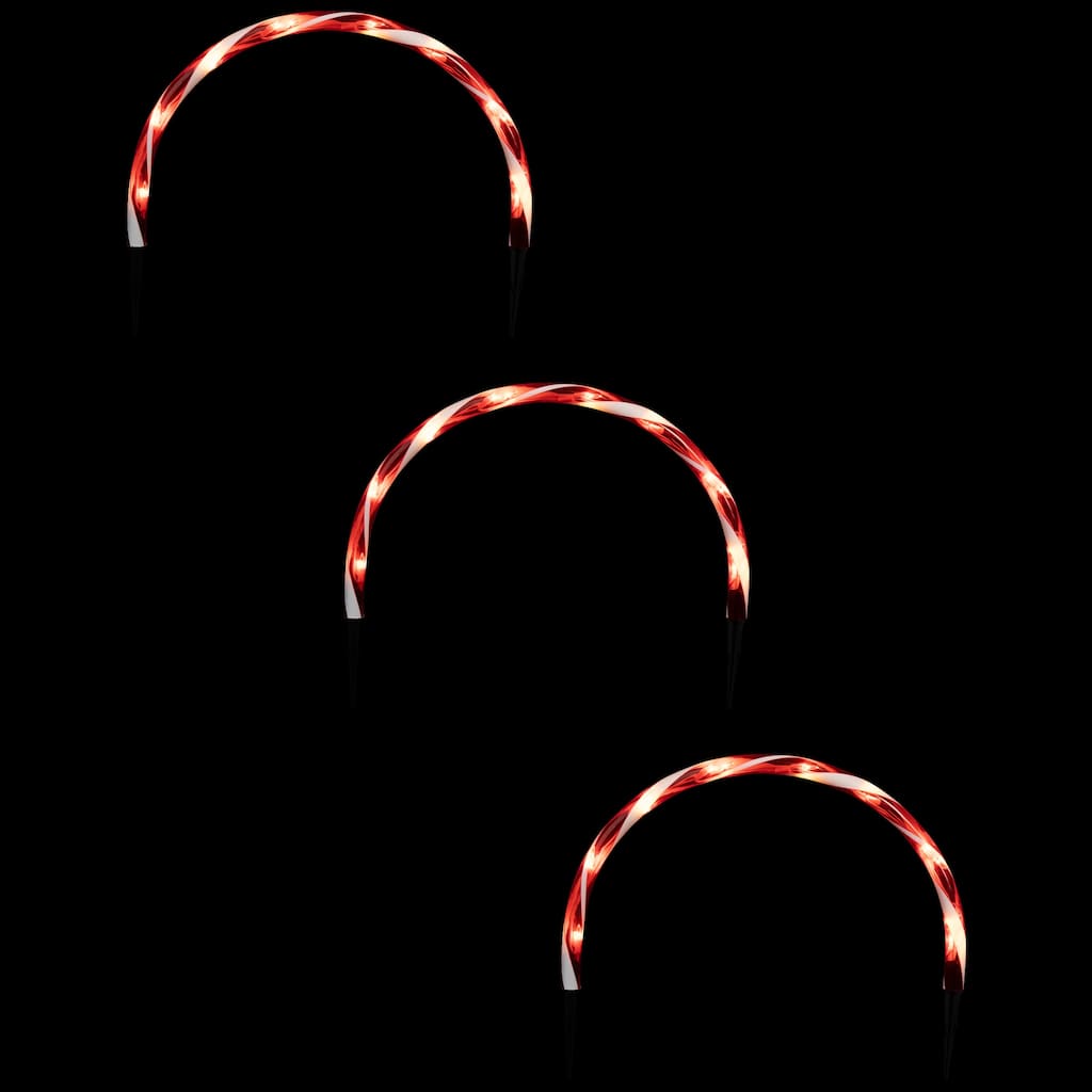 Set of 3 Candy Cane Arch Outdoor Christmas Pathway Markers - Red