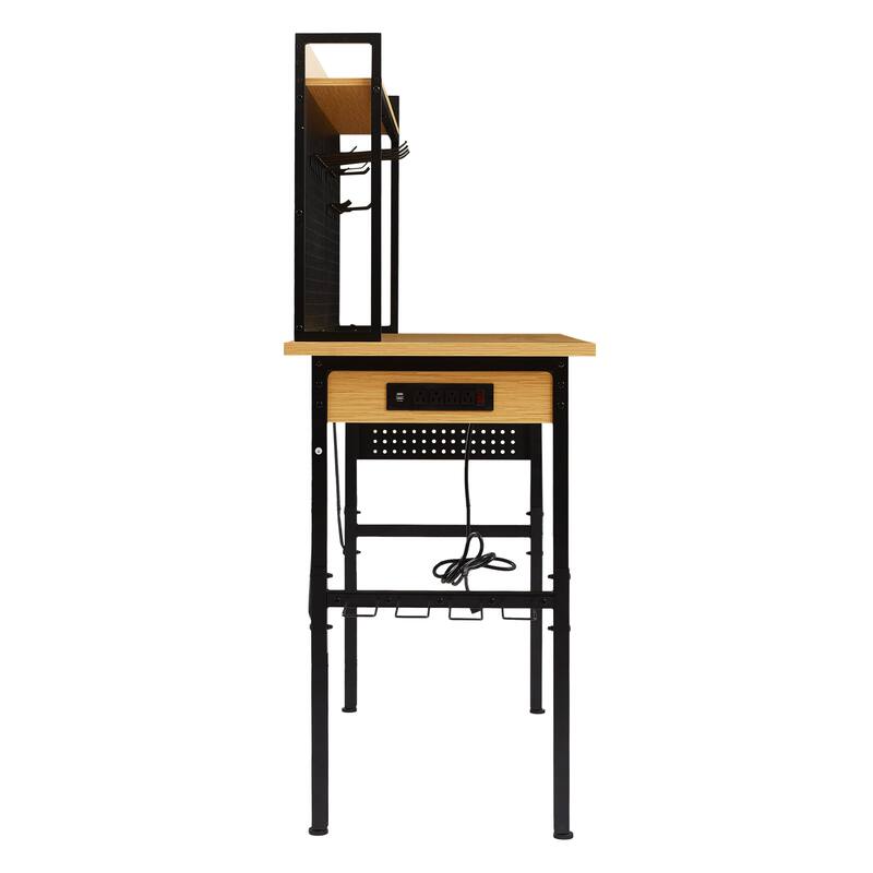 48''Adjustable Workbench with pegboard,Heavy Duty Wooden Desktop Workbench with Wheels,1600 lb.Load Capacity,with AC/USB Outlet