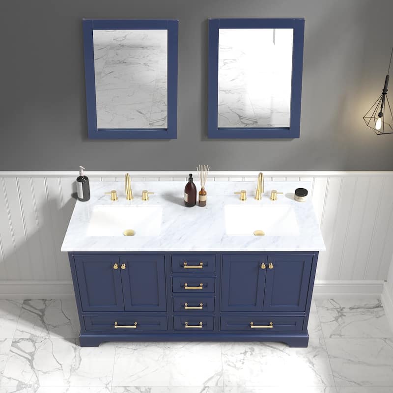 Blossom Copenhagen 60" Double Vanity with Marble Top, Sinks & Mirror