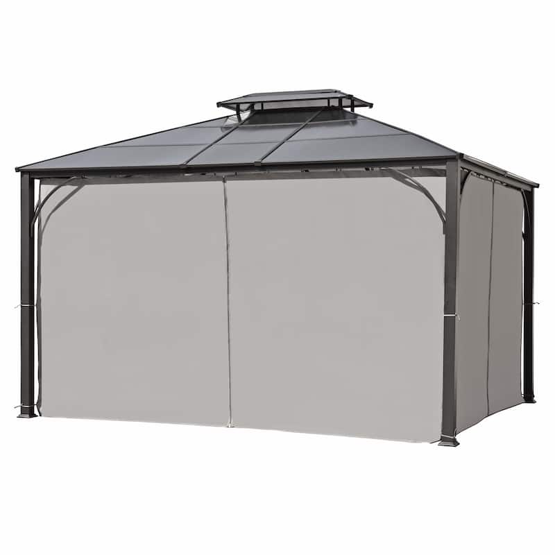 Roomfitters 10x12 FT Hardtop Gazebo with Double-Layer PC Roof, Steel Frame, Mosquito Net & Curtains for Patio, Backyard