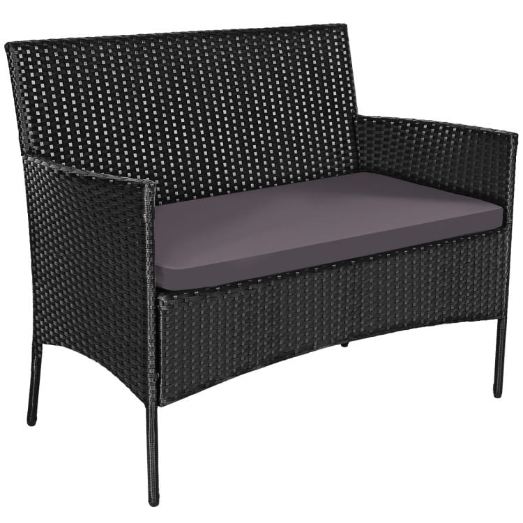 4 Pieces Patio Rattan Cushioned Sofa Set with Tempered Glass Coffee Table - 24" x 23.5" x 33" (L x W x H)