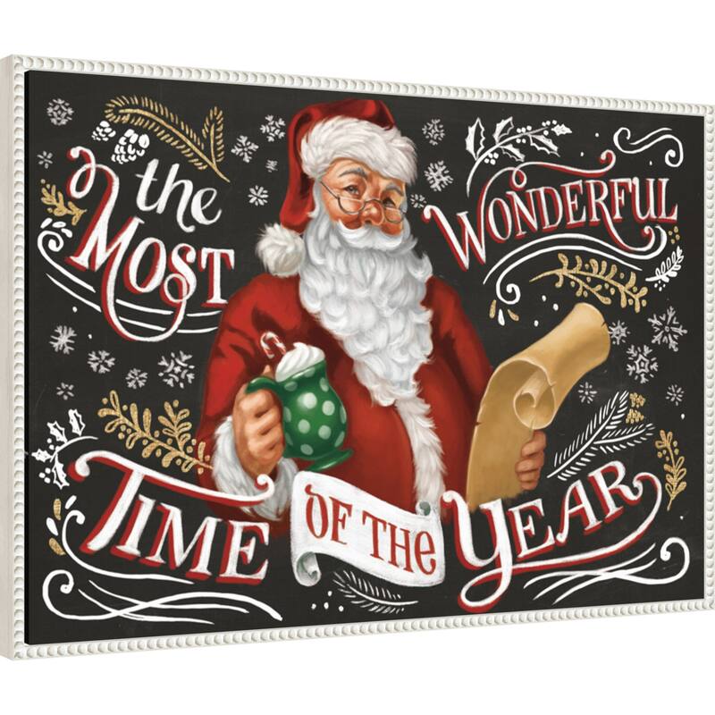 Santas List II Black by Janelle Penner Framed Canvas Wall Art Print - Sylvie Beaded White