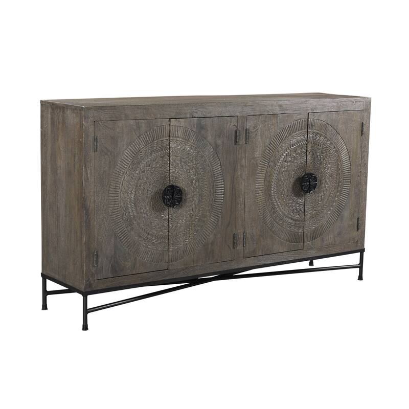Ashford Carved Wood Sideboard - 64" W - Gray Wash