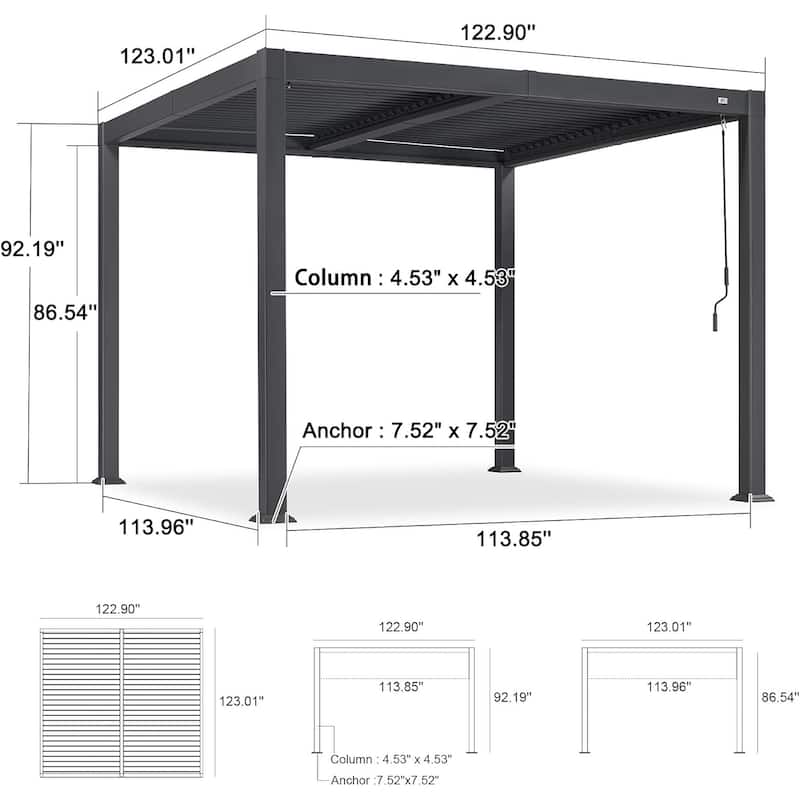 PURPLE LEAF Louvered Pergola Sun Shade Shelter with Adjustable Metal Roof for Patio Hardtop Pergola