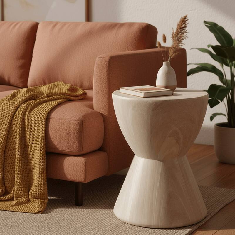 Loft 14-Inch Modern Round Accent Fiberstone Side Table for Indoor Outdoor Patio, Living Room, or Home Office