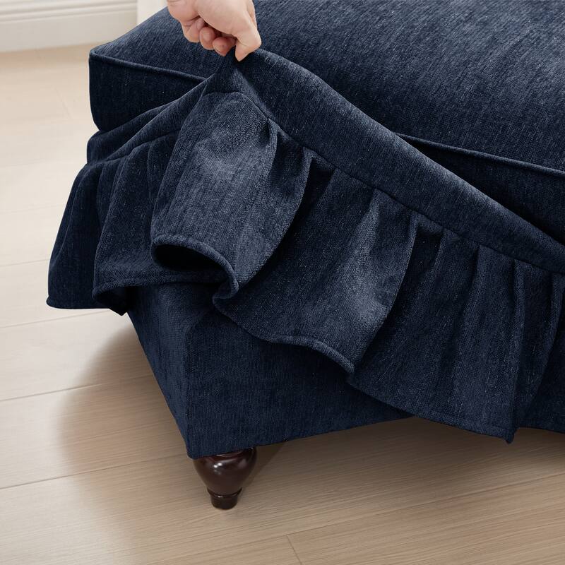 2-Seater L Shaped Sofa Couch, Lounge Sofa with Removable Ruffles Pleats Skirts, Loveseat Sofa with Movable Ottoman