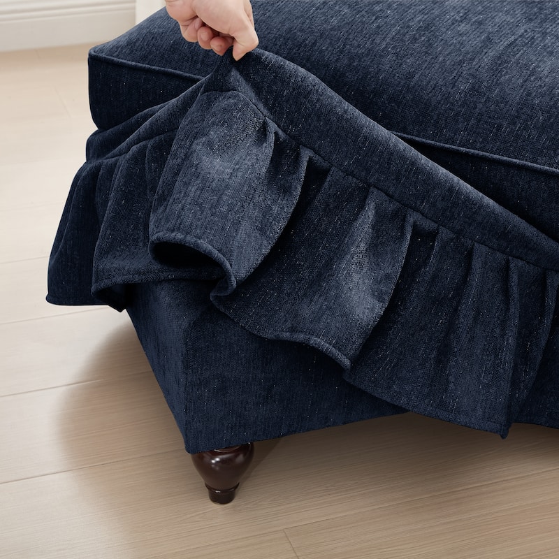 Mid-Century 2-Seat Sofa Couch with Flared Arms & Removable Ruffled Skirts, Retro Chenille Upholstered Loveseat for Living Room
