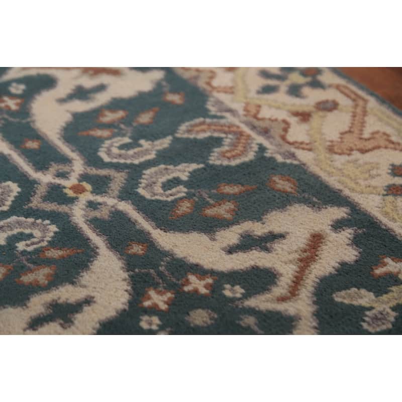 Transitional Blue Oushak Runner Rug Hand-Knotted Wool Carpet - 2'5" x 9'11"