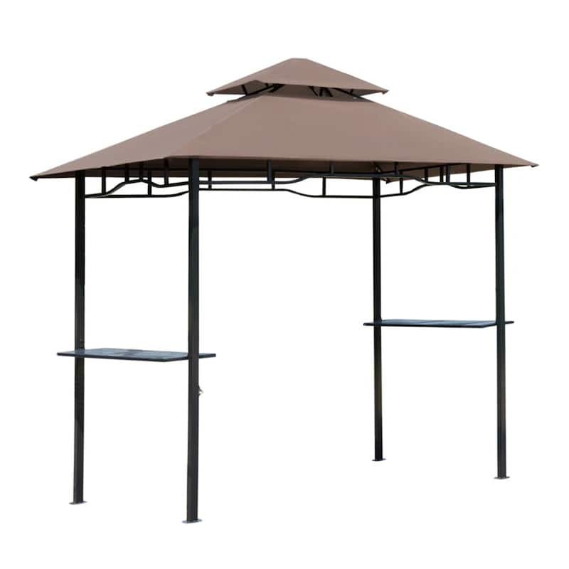 BBQ Double-Layer Ventilated Canopy Gazebo with Steel Frame and Bottle Opener 2 Side Shelves - 96.5" L x 58.3" W x 99.2" H
