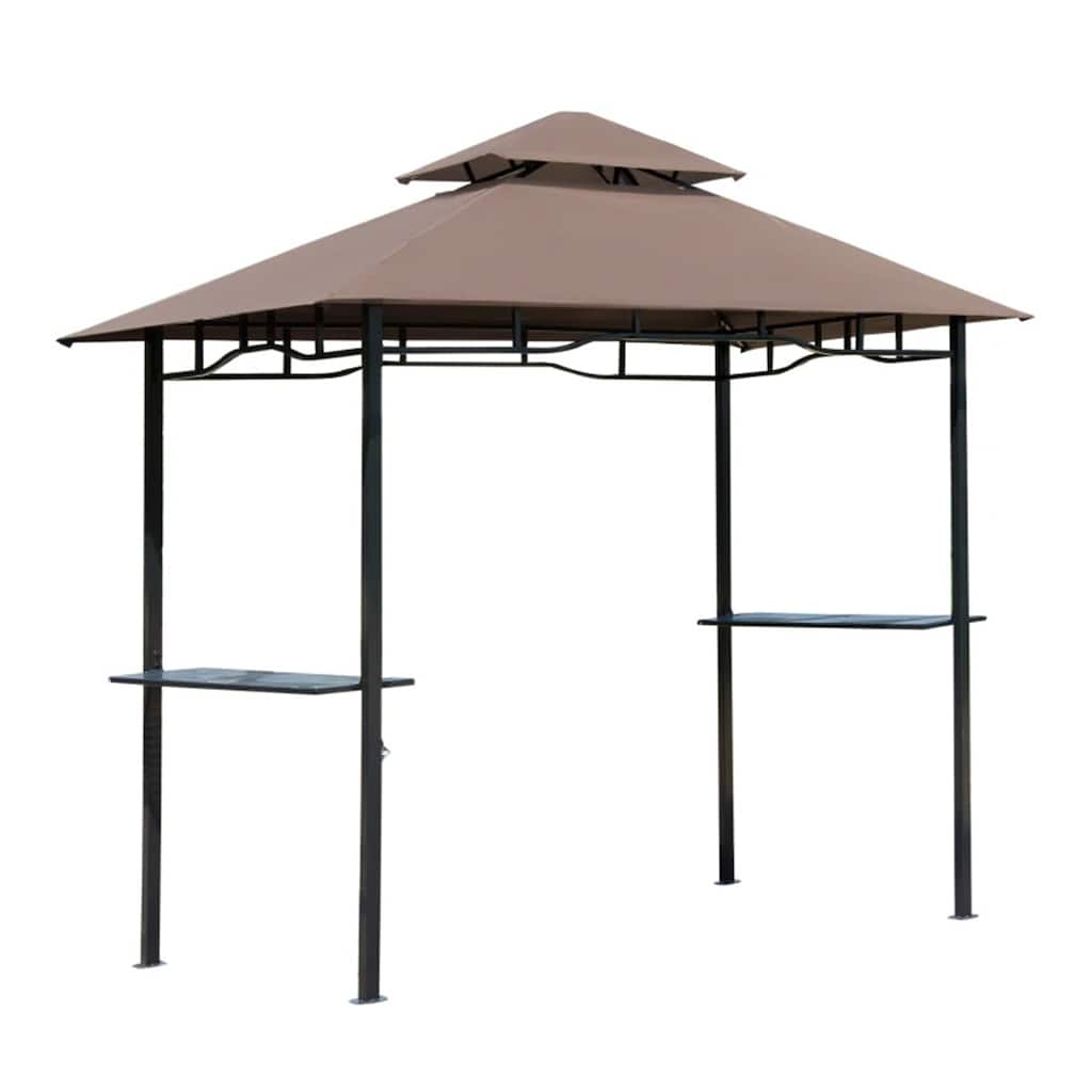 BBQ Double-Layer Ventilated Canopy Gazebo with Steel Frame and Bottle Opener 2 Side Shelves - 96.5" L x 58.3" W x 99.2" H