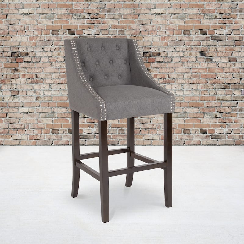 Transitional 30-inch Tufted Nailhead Barstool - 20"W x 22"D x 42"H - 20"W x 22"D x 42"H - Dark Grey Fabric