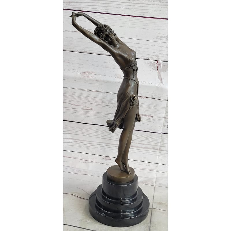 Art Deco Bronze Graceful Ballerina Fifth Pose Ballet Belly Dancer Girl Sculpture Statue