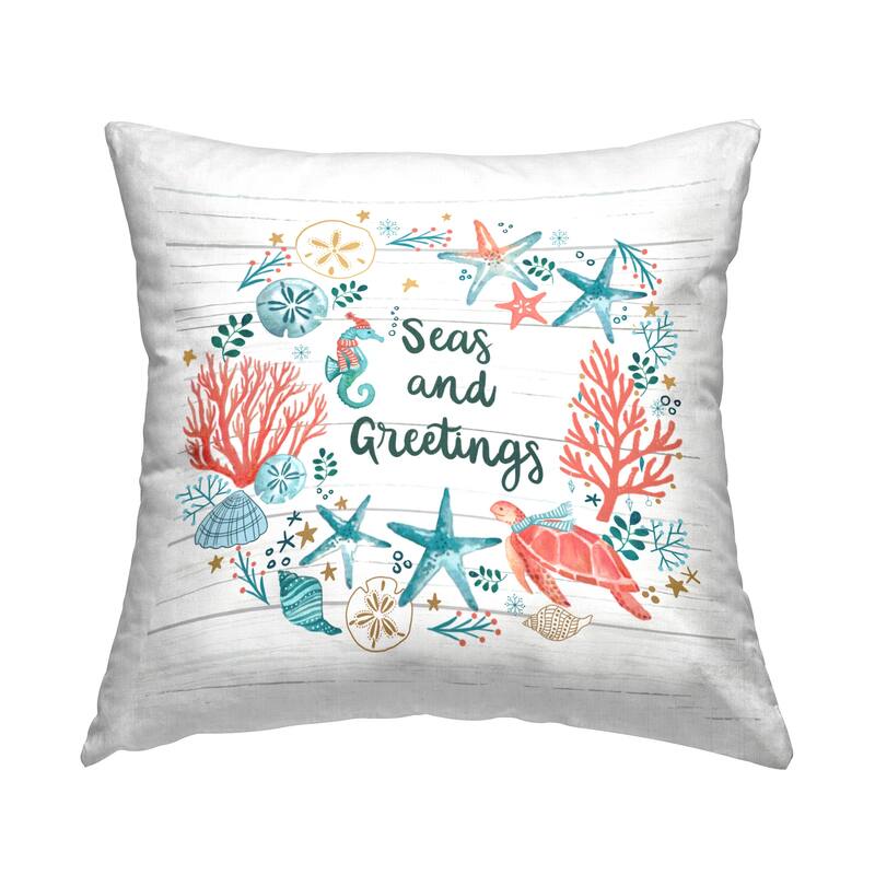 Stupell Seas And Greetings Beach Botanical Wreath Printed Throw Pillow by Sharon Lee