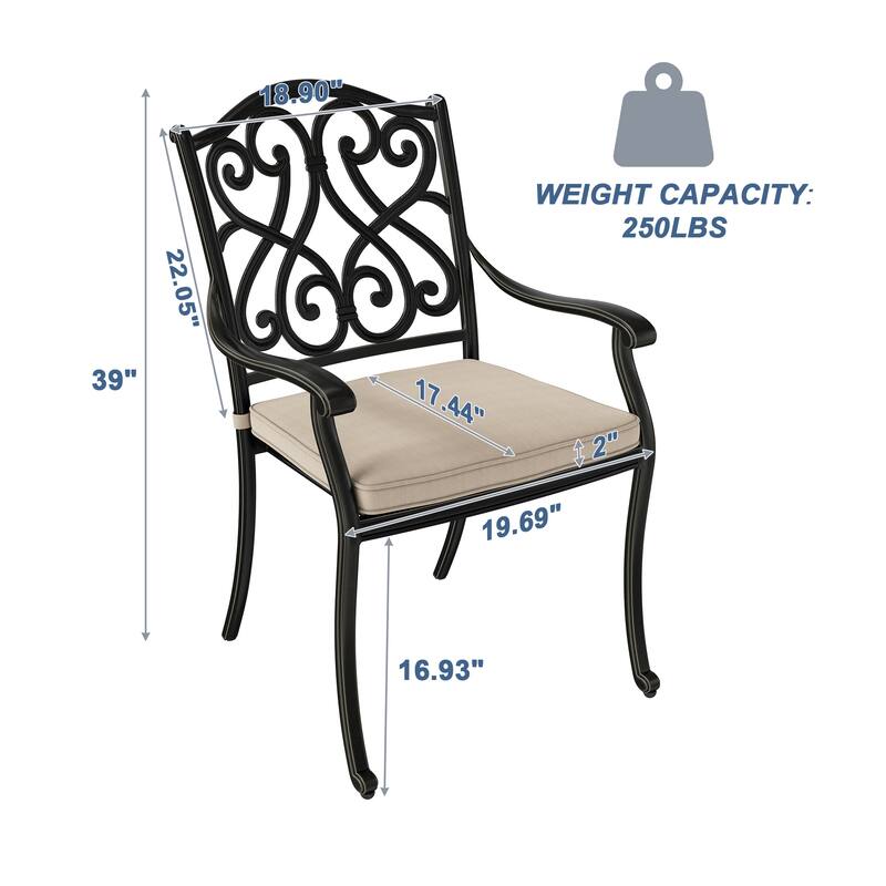 Cast Aluminum Outdoor Dining Armchair with Cushion (Set of 4)