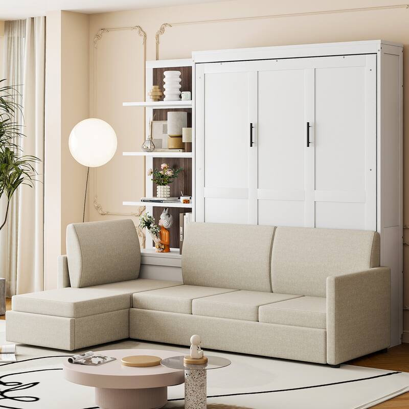 Queen Size Murphy Bed Wall Bed with Sofa and Shelves