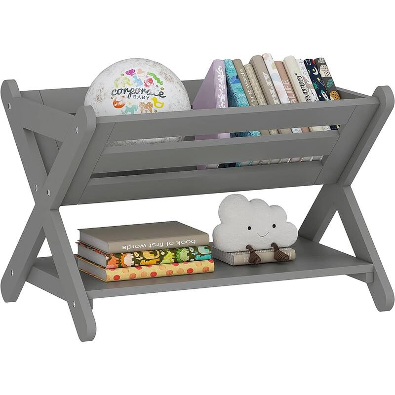 COSTARS Kids' Book Caddy with Shelf, Kids Bookcase Storage with Shelf, Kids Book Storage Organizer for Toddlers, Kids - Grey