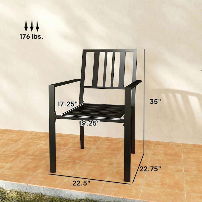 Patio Dining Chairs with Metal Slatted Design
