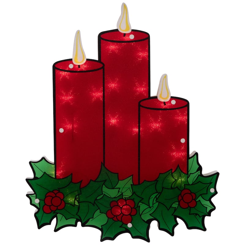 Lighted Candles Christmas Window Silhouette - 17.5" - Red