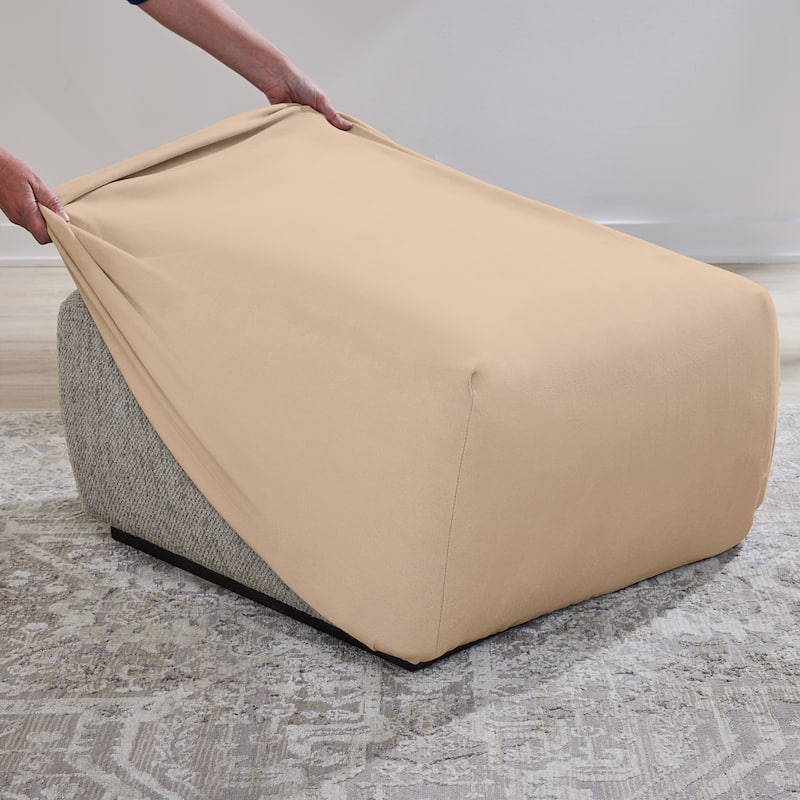SureFit Stretch Suede Square Ottoman Slipcover with Elastic Bottom