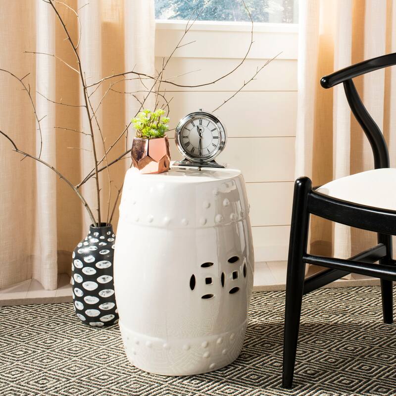 SAFAVIEH Paradise Evalyn Treasures White Ceramic Garden Stool - Cream