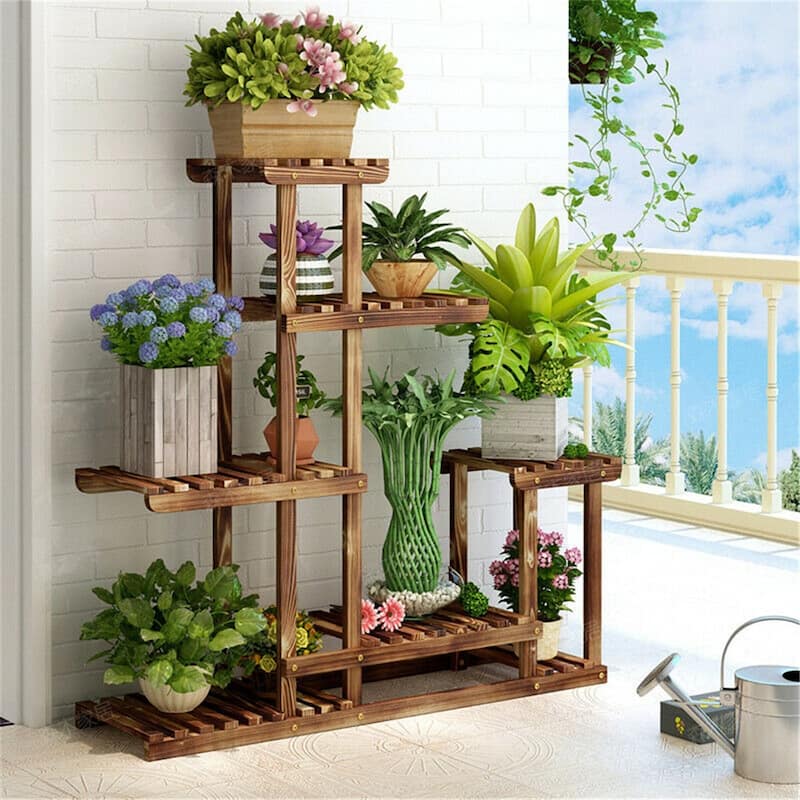 Multi Tier Wood Flower Rack Plant Stand Shelves Bonsai Display Indoor