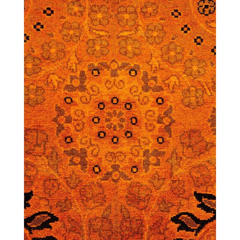 Overton Hand Knotted Wool Vintage Inspired Modern Contemporary Overdyed Orange Runner Rug - 3' 2" x 12' 9"
