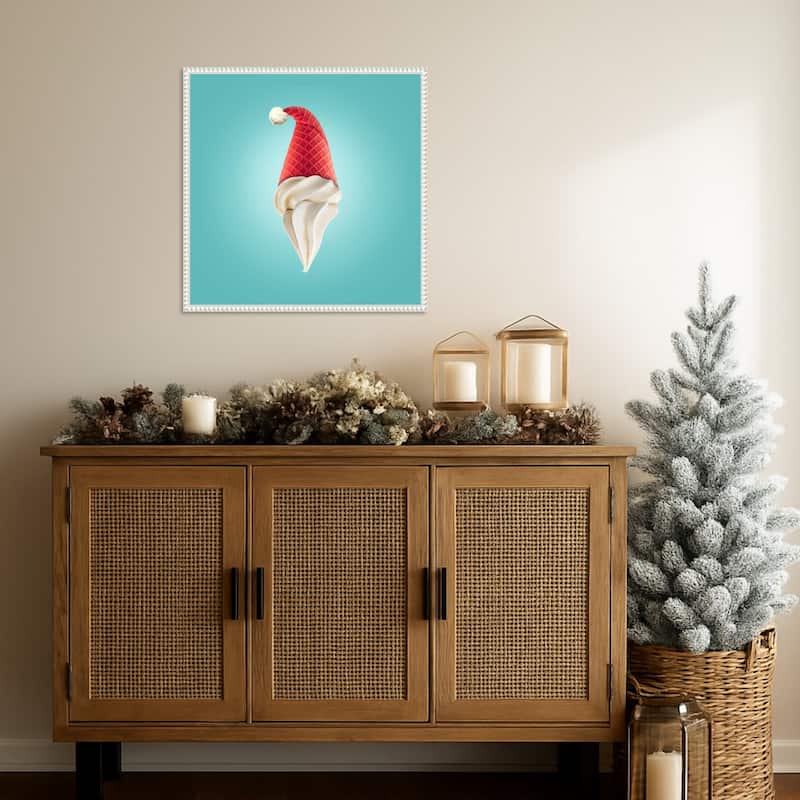Santas Cream by Artem Pozdniakov (22 x 22 in.), Framed Canvas Wall Art Print - Sylvie Beaded White