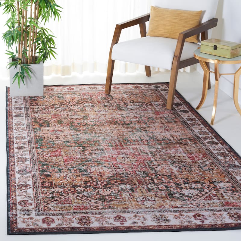 SAFAVIEH Tucson Machine Washable Slip Resistant Gena Oriental Rug - 6' x 8' - Ivory/Green