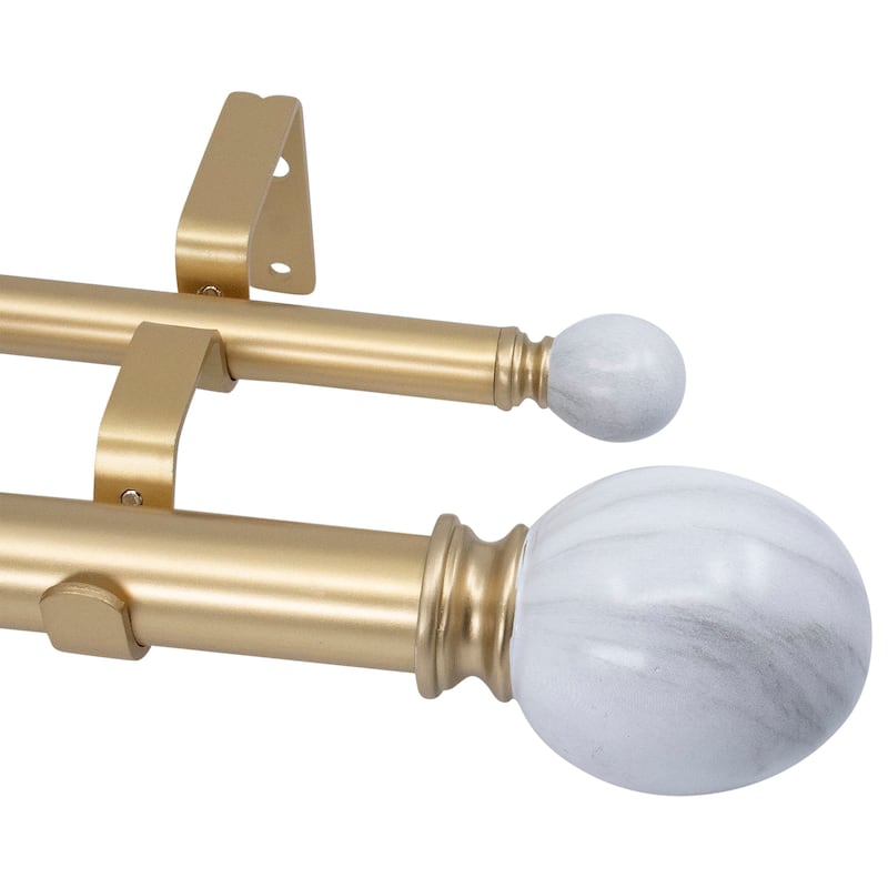 MERIVILLE 1-Inch Diameter Double Window Curtain Rod, Ellipse Marble Finial - Gold - 84"-120"