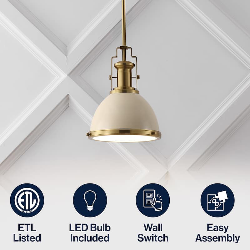 Deere Adjustable Iron/Glass Vintage LED Dome Pendant, by JONATHAN Y