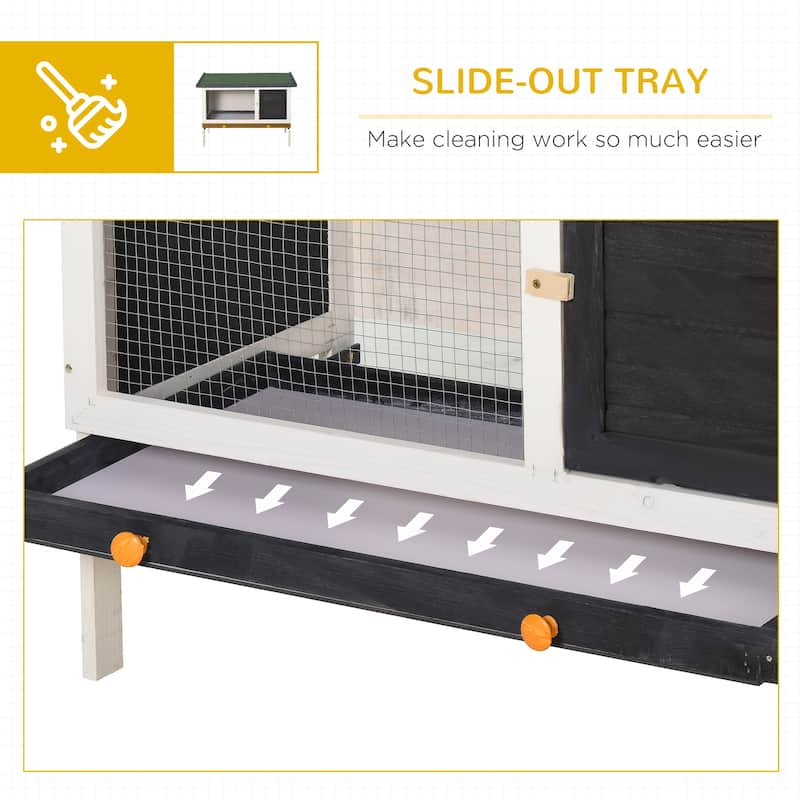 Wooden Outdoor Bunny Hutch for Bunnies or Guinea Pigs with Lockable Doors and Raised Base - 35.5" W x 17.75" D x 25.5" H