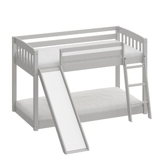 Grey Twin Over Twin Bunk Bed with Slide, Stairs, and Safety Guardrails