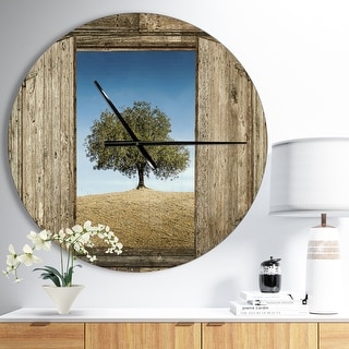 Designart 'Window Open To Solitary Tree' Oversized Farmhouse Wall CLock