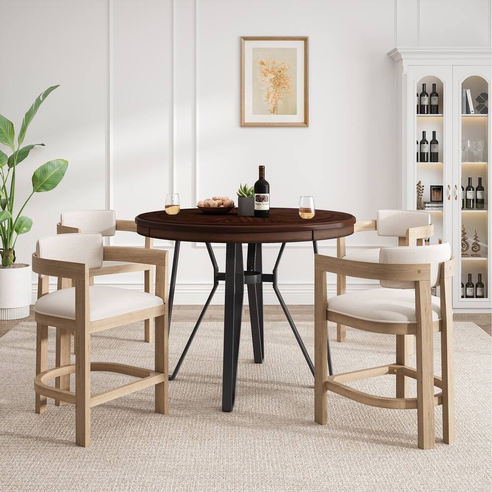 Netia 5-Piece Counter-Height Bar Set with Boucle Upholstered Chairs and Metal Table Base by Christopher Knight Home