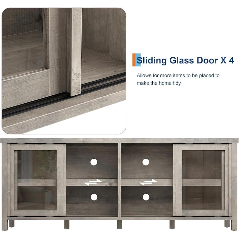 TV Stand, with 4 Sliding Glass Doors & Storage Cabinet